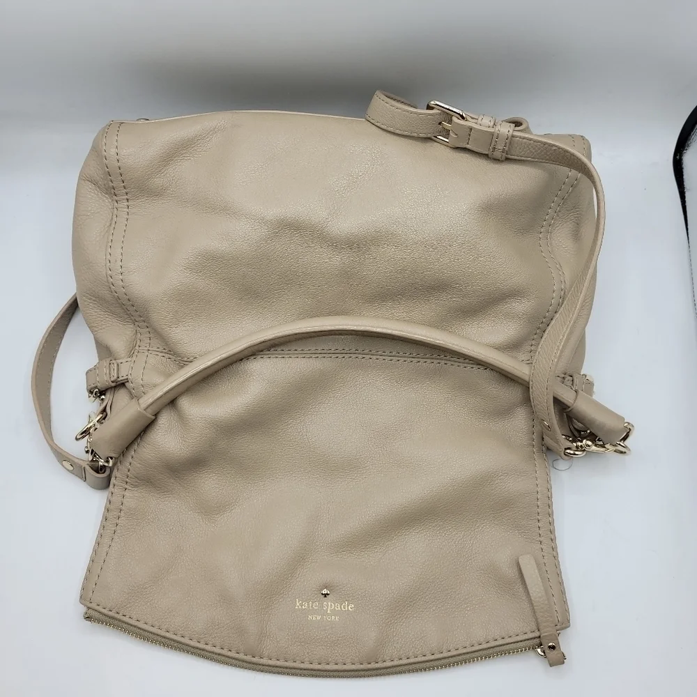 Kate Spade Boerum Place Devin Pebbled‎ Beige Leather Satchel Crossbody Bag